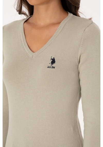 U.S. Polo Assn. Kadın Açık Haki  V Yaka Basic Kazak 50307712-VR183