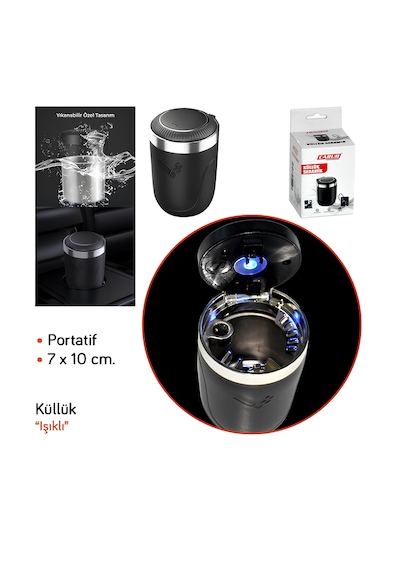 Carub Araç Çöp Kovası Portatif Çok Fonksiyonlu Işıklı Küllük