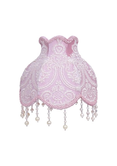 Pudra Pembe Kadife Fransız Dantel İşlemeli Başlık İnci Ayaklı Klasik Vintage Abajur