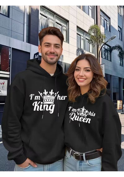 Nevermind Sevgili Çift Kombin King And Queen Baskılı Özel Tasarım Siyah