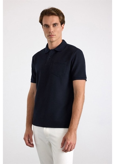 Süvari Lacivert Regular Düz Baskısız Pike Düğmeli Polo Yaka Tişört Sts1014000002-m09