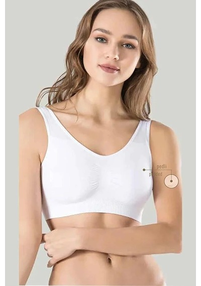 Melonika Kadın Beyaz Kalın Askılı Çıkarılabilir Pedli Örme Seamless Dikişsiz Basic Büstiyer Çok Renkli