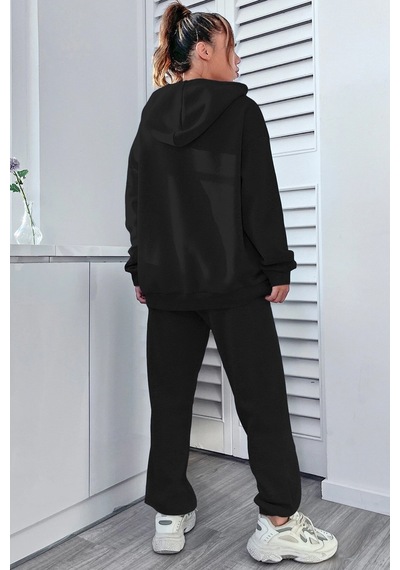 Uyguntarz Unisex Happiness Baskılı Eşofman Takımı Siyah