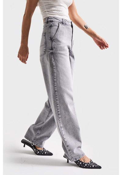 Itsbasic Kadın Gri Renk 4s5-12 Skater Fit Likralı Bol Kesim Denim Jean