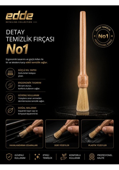 Edde Araba Araç Oto Yıkama Kıl Detay Fırçası Detailing Fırçası Detaylı Temizlik Fırçası No:1