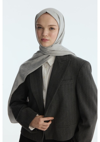 Mirsoy Scarf İpeksi Jakar Şal Kırlangıç Desen Gri