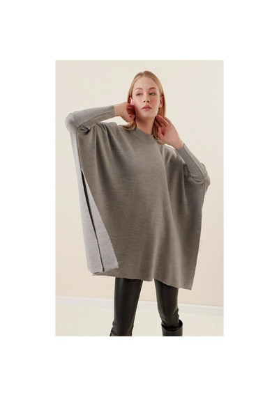 Onno Style Women Düz Triko Standart Panço Gri