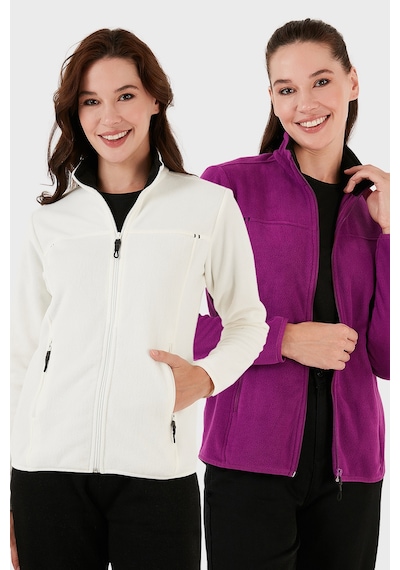 Lela Slim Fit Anti-pilling Tüylenme Yapmayan Fermuarlı Cepli Hırka 2' Li Paket Polar Kadın Polar 5907002s2 Ekru-mor