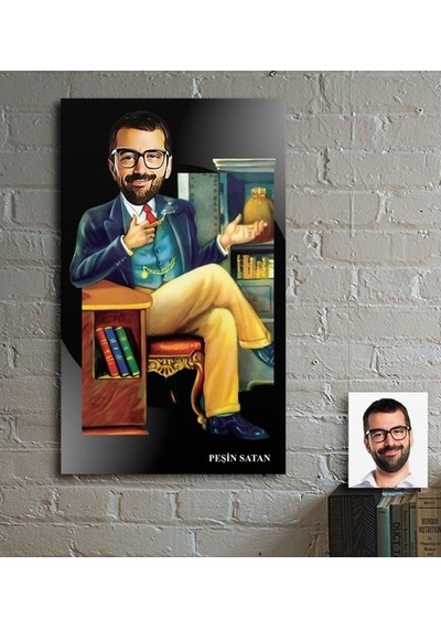 Kişiye Özel Peşin Satan Karikatür Ahşap Tablo