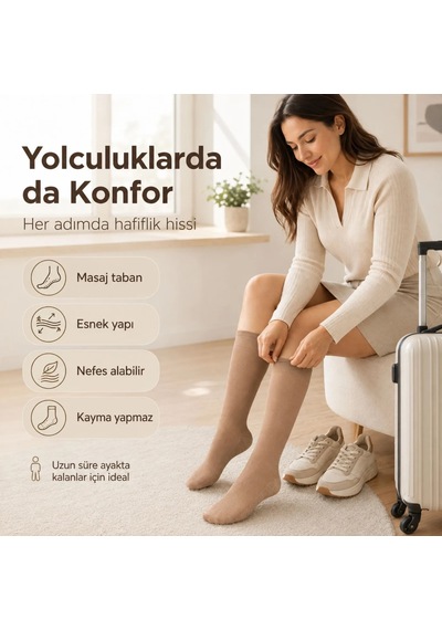 Genel Kadın 3'lü Anne Masaj Tabanlı Dizaltı Çorap 80 Denye Esnek Rahat Günlük Kul Bronz / 36-40 / 3 Adet