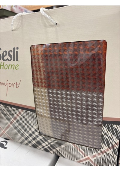 Sesli Comfort Kahve Ekose Skoç Pamuk Örme Battaniye 200x220 Çift Kişilik Battal Diğer