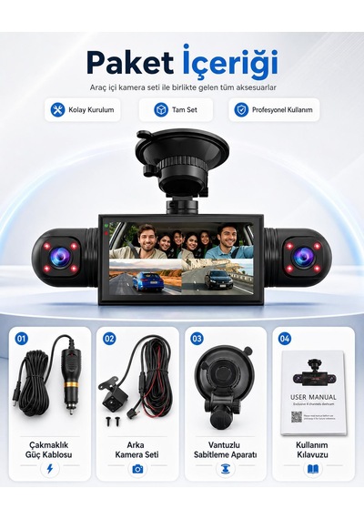 Cmr-161 4 Kannalı Araç İçi Kamera Sistemi Full Hd 1080p Gece Görüşlü 170 Derece Geniş Açı G-sensör 2.0inç Ekranlı