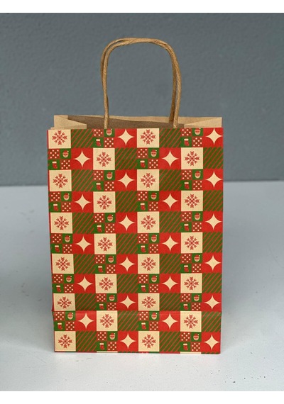 1.kalite 18x8x24 Cm 5 Li Yılbaşı Konseptli Kraft Kağıt Çanta Hediye Poşeti Hediye Paketi Kraft Çanta