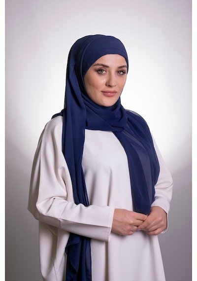 Hürrem Bone Lacivert Pratik Hazır Geçmeli Bone Şal Şifon Çapraz 2001_02