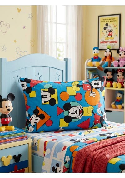 Mickey Mouse Pamuk Yastık Kılıfı Turkuaz