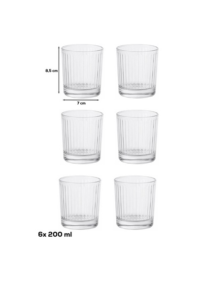 Porsima Berrak 13938 6'lı Çizgili Cam Kahve Yanı Su Bardak Seti 200 Ml Meşrubat & İkram Bardağı Şeffaf