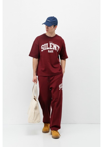 Oversize Baskılı Eşofman Takım V90-27 Bordo