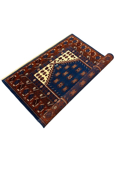 El Dokuma Sıfır Yağcıbedir Seccade 113x120 Mavi Kahve Kök Boya %100 Yün Namazlık