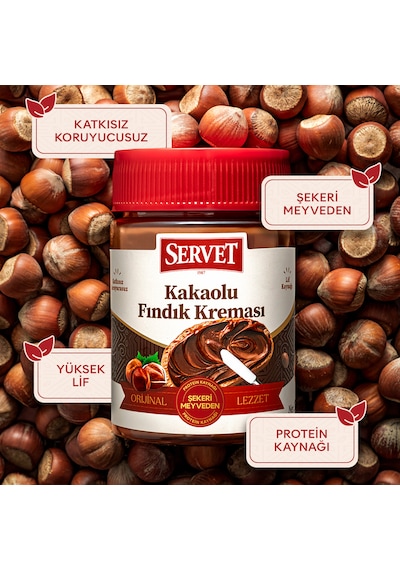 Servet Şeker İlavesiz Kakaolu Fındık Kreması 315 Gr 3 Lü Paket