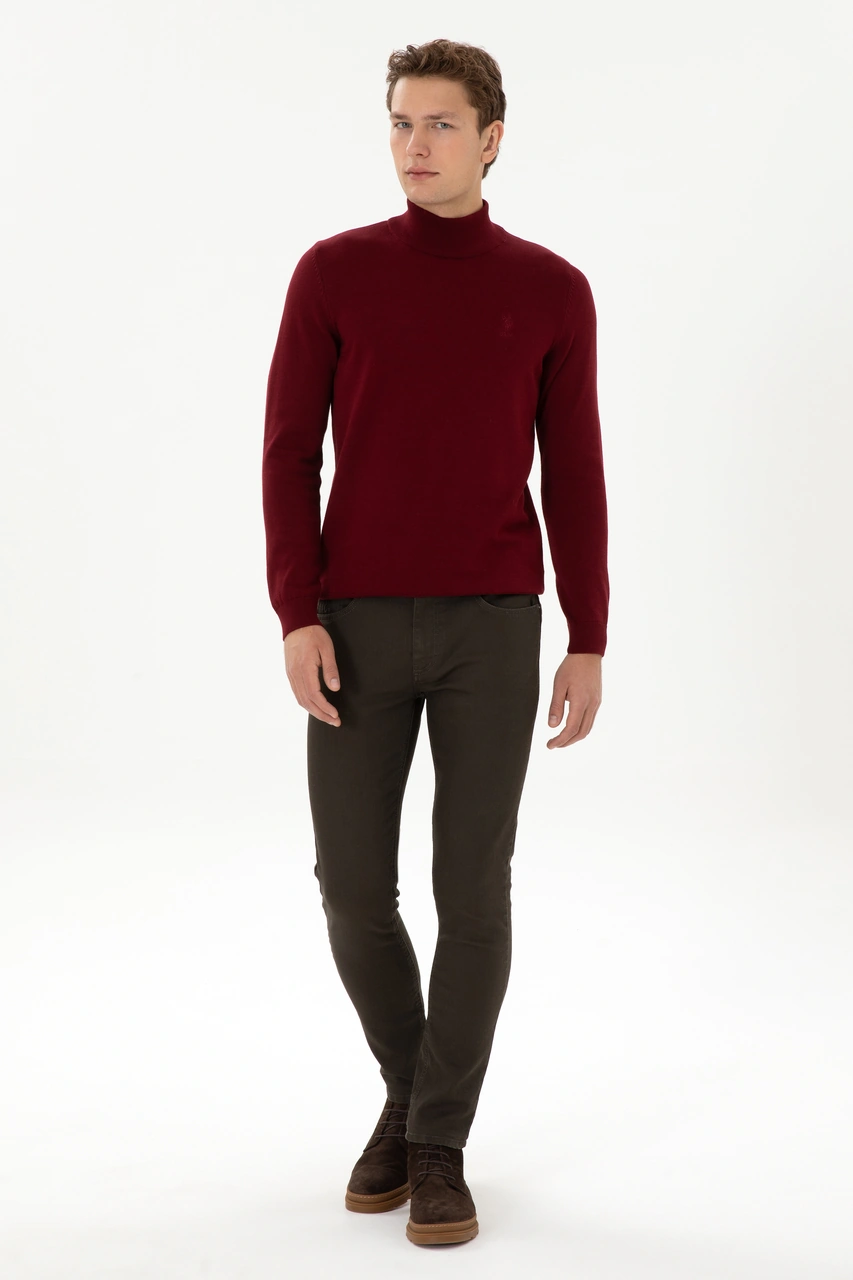 U.S. Polo Assn. Erkek Slim Fit Yarım Boğazlı Bordo Basic Kazak 50307783-VR014