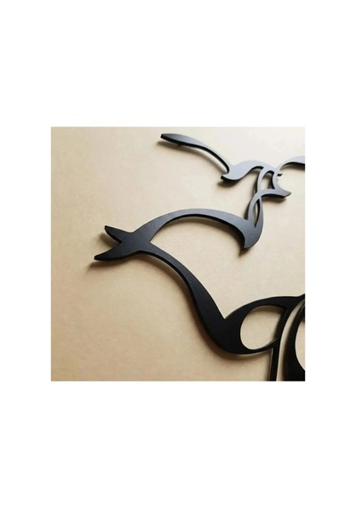 Martıların Dansı Metal Duvar Tablosu - Metal Duvar Sanatı - Siyah - 55 X 75 Cm