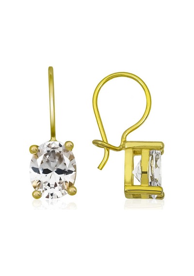 925 Ayar Gümüş Gold Sallantılı Oval Damla Küpe 14 MM Gümüş