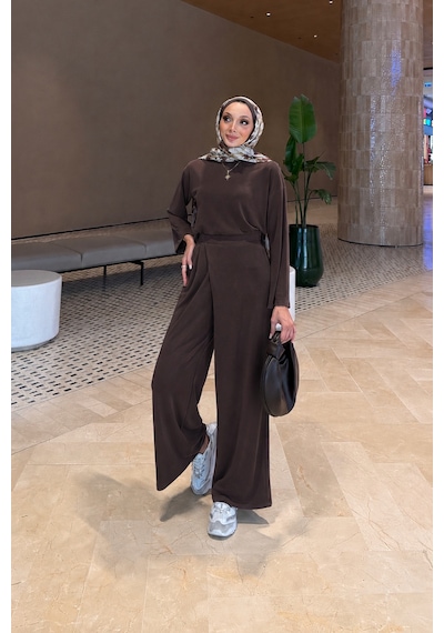 Riella Butik Alvera Oysho Tesettür Takım Kahverengi