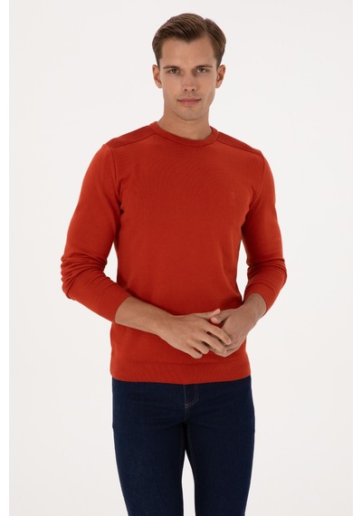 U.S. Polo Assn. Erkek Slim Fit Bisiklet Yaka Kiremit Basic Kazak 50307779-VR031