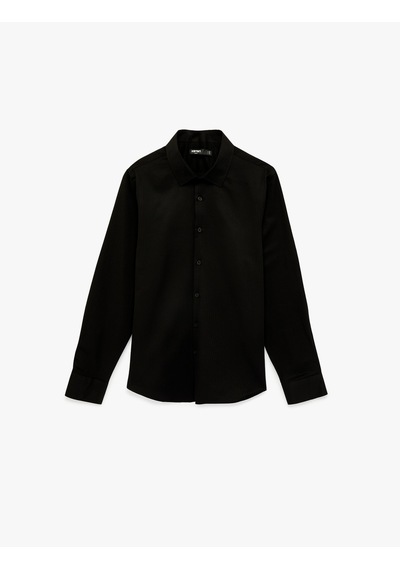 Koton Uzun Kollu Yarım İtalyan Yaka Slim Fit Gömlek Siyah 6sam60100hw Siyah