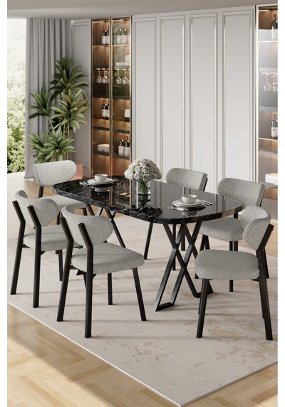 Canisa Axton Serisi Sabit Mdf 90x168 Siyah Mermer Desen Mutfak Masa Takımı 6 Gri Sandalye Gri Sandalye Siyah Mermer Desen Masa Canisa Axton Serisi Sabit Mdf 90x168 Siyah Mermer Desen Mutfak Masa Takımı 6 Gri Sandalye Gri Sandalye Siyah Mermer Desen Masa
