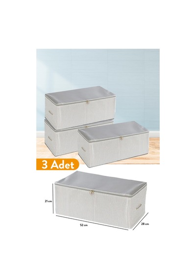 3 Adet - Küçük Boy Baskı Detaylı Antrasit Çizgili Hurç 52 X 28 X 21 Cm Tela 55 X 28 Gri Tr Diğer