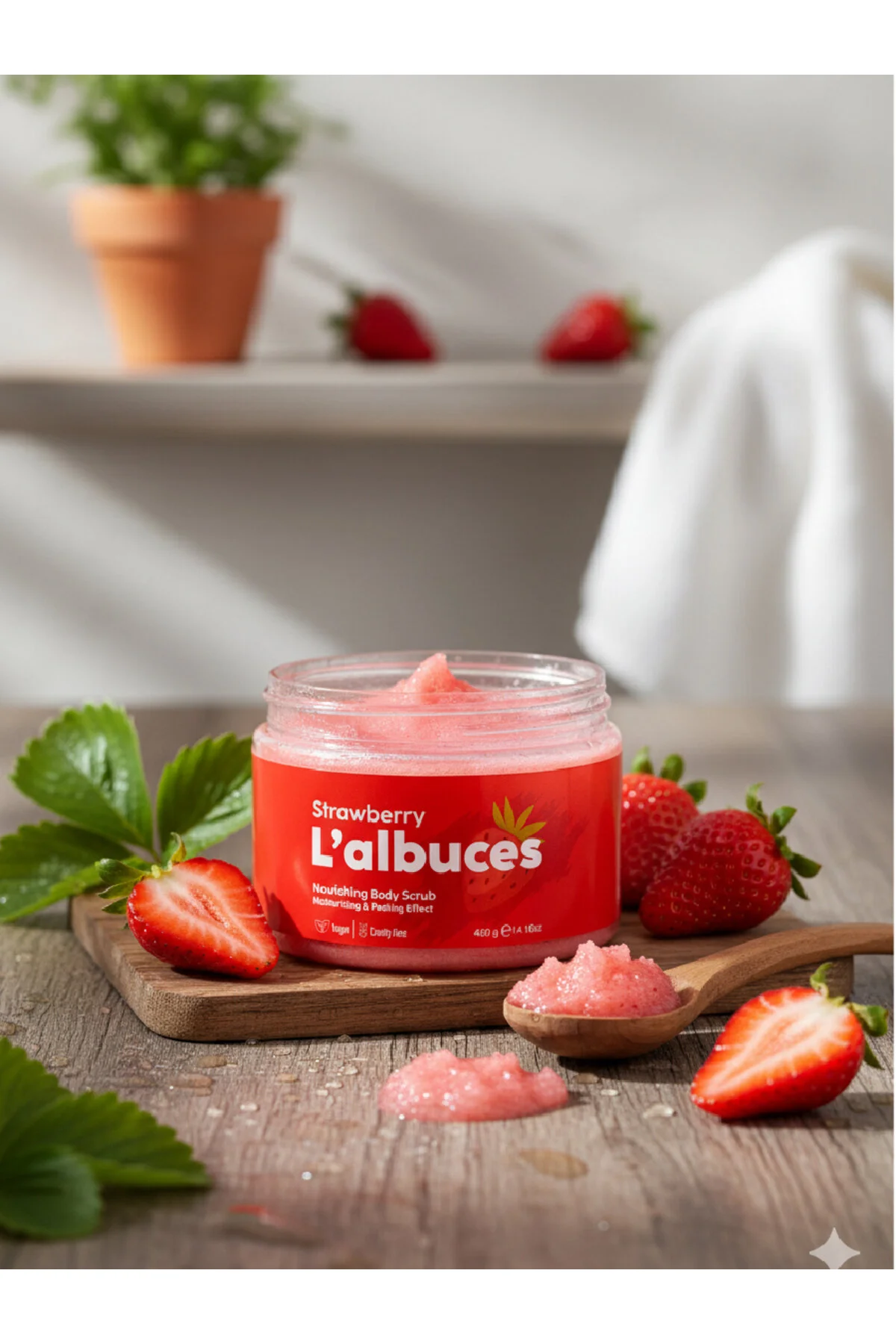 Strawberry Body Scrub 400gr Vegan, Temiz İçerikli, Çilek Kokulu Pürüzsüz Cilt Bakımı