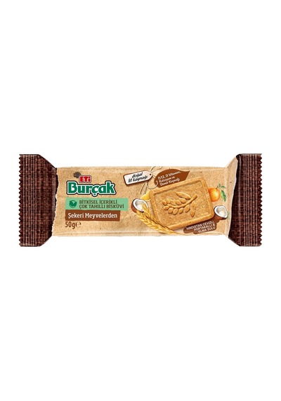 Eti Burçak Bisküvi 24x50g Şekeri Meyvelerden Elma Hindistan Cevizi Portakal Tarı