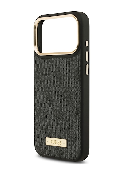Apple Uyumlu iPhone 17 Pro Max Kılıf Guess Lisanslı M-safeli 4g Desenli Pu Metal Plaka Klasik Logolu Siyah Siyah