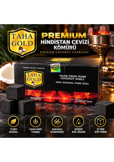 Taha Gold Premium Hindistan Cevizi Kömürü 27 Mm 54 Adet