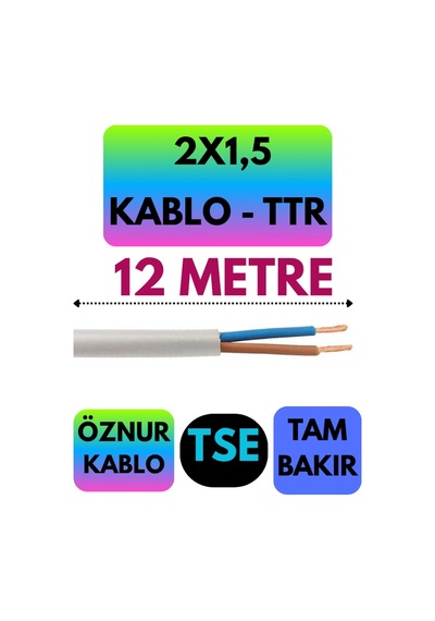 Öznur 2x1,5 Ttr Kablo Beyaz Metre Seçenekli - 12 Metre