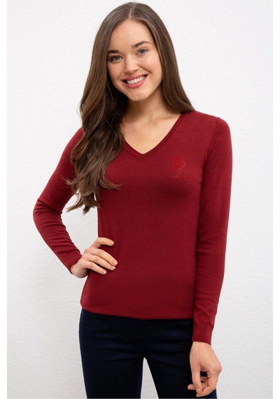 Us Polo Assn. Kırmızı Kadın Kazak Vr014bordo