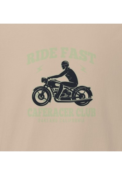 Wildstyle Ride Fast Caferacer Club Motosiklet Vintage Cafe Baskılı Unisex Bisiklet Yaka Pamuklu Tişört - Camel
