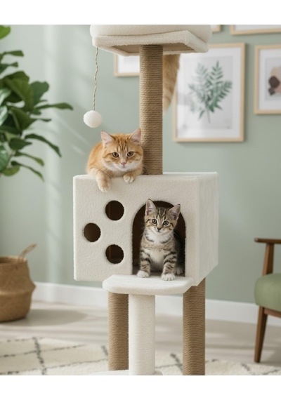 Pet Kedi Tırmalama Ve Oyun Evi Beyaz