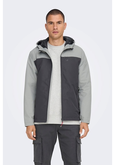 Only & Sons Erkek Onsmack Su Geçirmez Kapüşonlu Ceket 22024207 Gr Gri