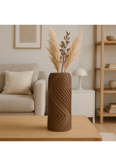 3d Baskı Vector Vazo - Geometrik Çizgili Dekoratif Vazo-kahverengi Diğer