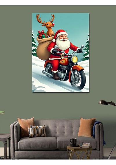 Kanvas Tablo Motorsikletli Noel Baba 50cmx70cm