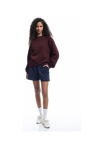 Koton Üç İplik Şardonlu Dikiş Detaylı Bisiklet Yaka Oversize Sweatshirt Bordo 6wal10225ık Bordo