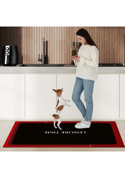 Dijital Kaymaz Yıkanabilir Mutfak Banyo Salon Paspas Halısı Trend Modern Al4002 Kırmızı