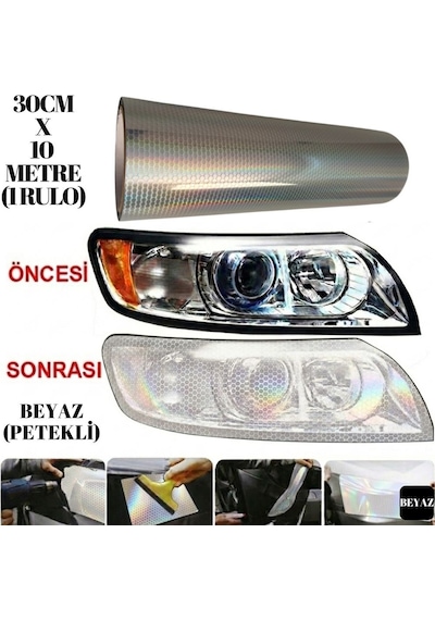 Petekli Beyaz Far Stop Filmi Folyosu Çizik Engelleyici Folyo 3d Petek Desenli Hologramlı 30 Cm X 10 Metre