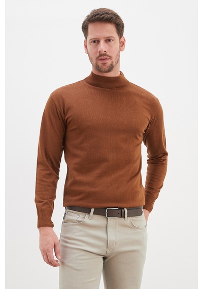 Fullamoda Basic Dik Yaka Regular Fit Triko Kazak Camel