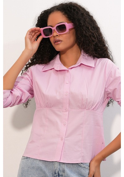 Hiccup Bdart Fitted Poplin Düğmeli Kısa Gömlek Allık Pembe