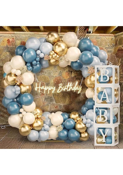 Okyanus Temalı Baby Shower Set 119 Parça Okyanus Mavi, Deniz Kumu, Krom Gold Ve Açık Mavi Balon Set