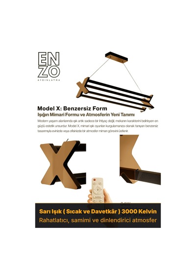 Model X: Benzersiz Form Bronz Lineer Sarkıt Avize - Yukarı & Aşağı Işık Sarı Işık
