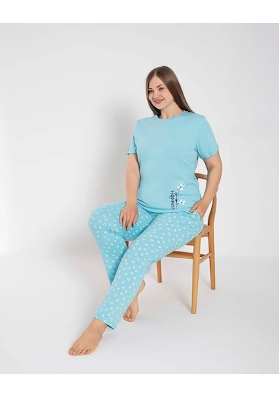 Senfoni Kadın Büyük Beden Bisiklet Yaka Kısa Kol Pamuklu Pijama Takımı 6083 -1 Adet Turkuaz Senfoni Kadın Büyük Beden Bisiklet Yaka Kısa Kol Pamuklu Pijama Takımı 6083 -1 Adet Turkuaz